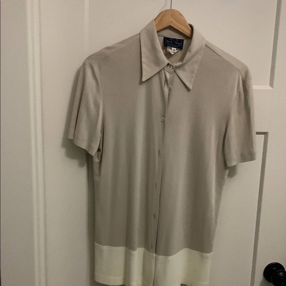 Geoffrey Beene Tan and Cream Casual Button Down Shirt